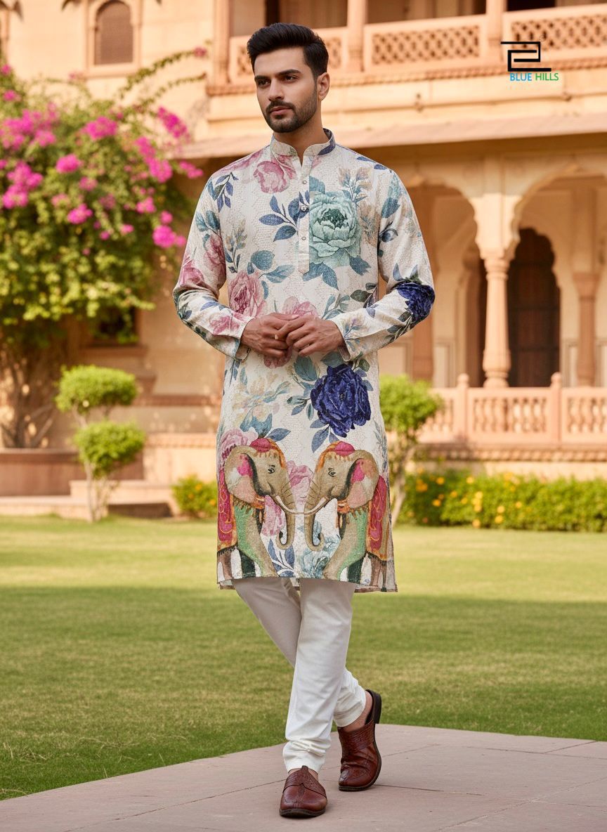Men’s Premium Printed Ethnic Kurta with pajama – Festive Wear