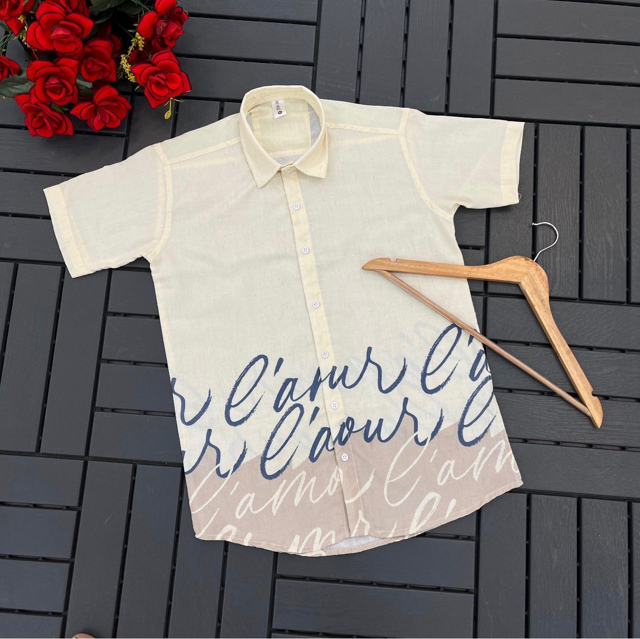 Men’s Natural Linen Ombre Printed Korean Shirt – Half Sleeve