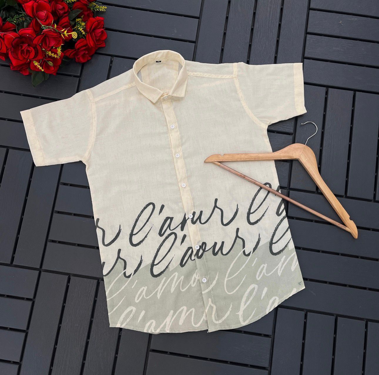 Men’s Natural Linen Ombre Printed Korean Shirt – Half Sleeve