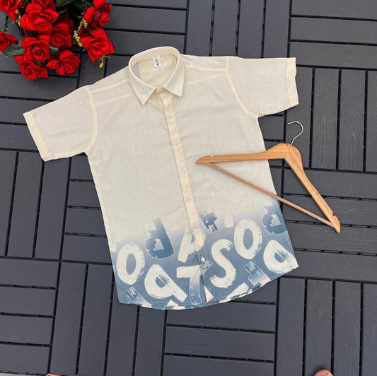 Men’s Natural Linen Ombre Printed Korean Shirt – Half Sleeve