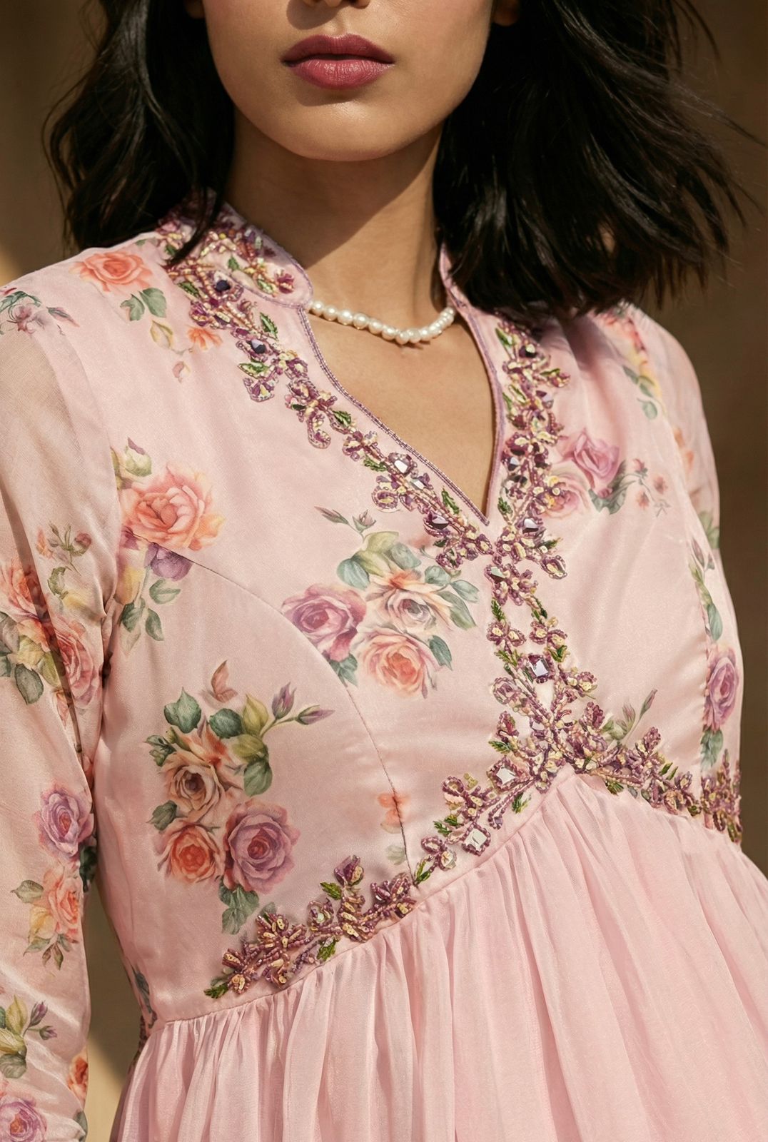 Blush Pink Tebby Silk Digital Printed Heavy Gown with Dupatta