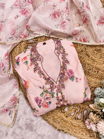 Blush Pink Tebby Silk Digital Printed Heavy Gown with Dupatta