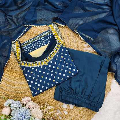 Elegant Navy Blue Thread Embroidered Kurti Sharara Set with Dupatta