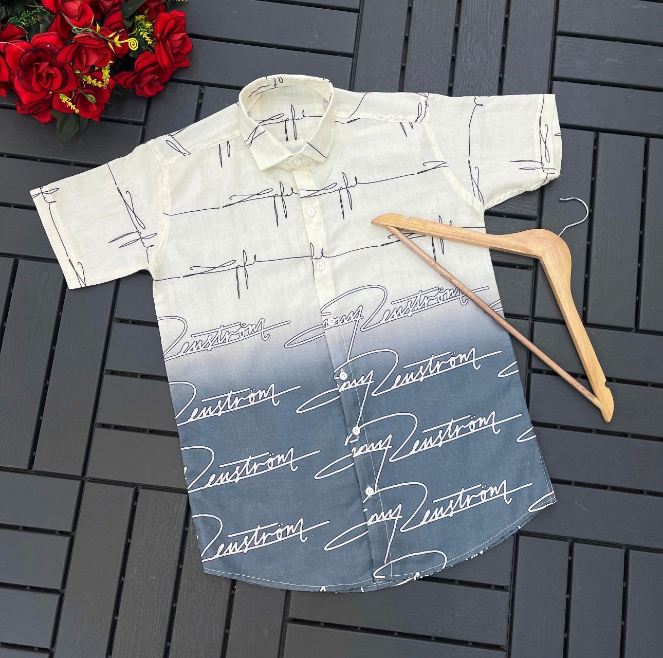 Men’s Natural Linen Ombre Printed Korean Shirt – Half Sleeve