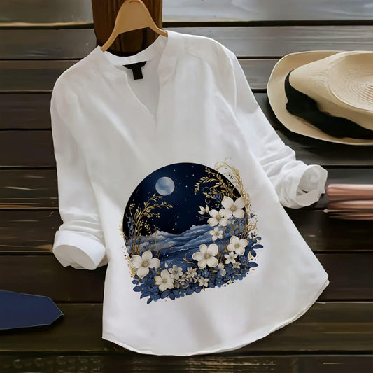 🌙 Moon Floral Print Office & Casual Top
